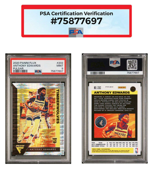 2020 PANINI FLUX 202 ANTHONY EDWARDS PULSAR PSA 9 Mint RC