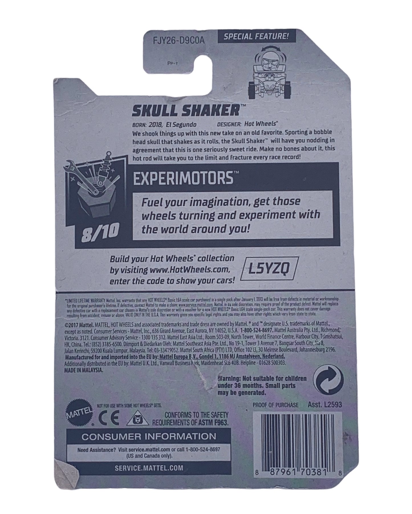 2018 Hot Wheels #340 Experimotors #8/10 SKULL SHAKER Red w/5 Sp 50th Anniversary