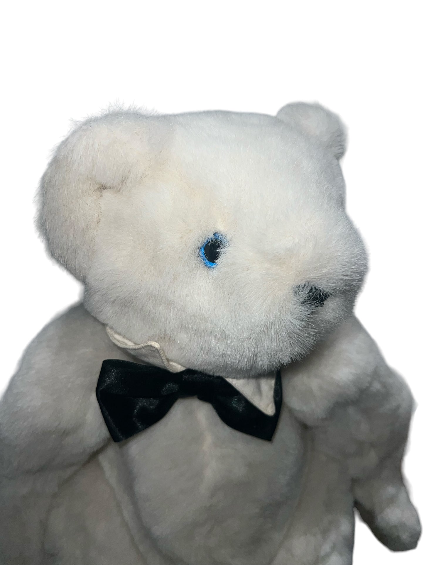 Vintage Vermont Teddy Bear Company 1991 White Bear with Black Bowtie and Blue Eyes
