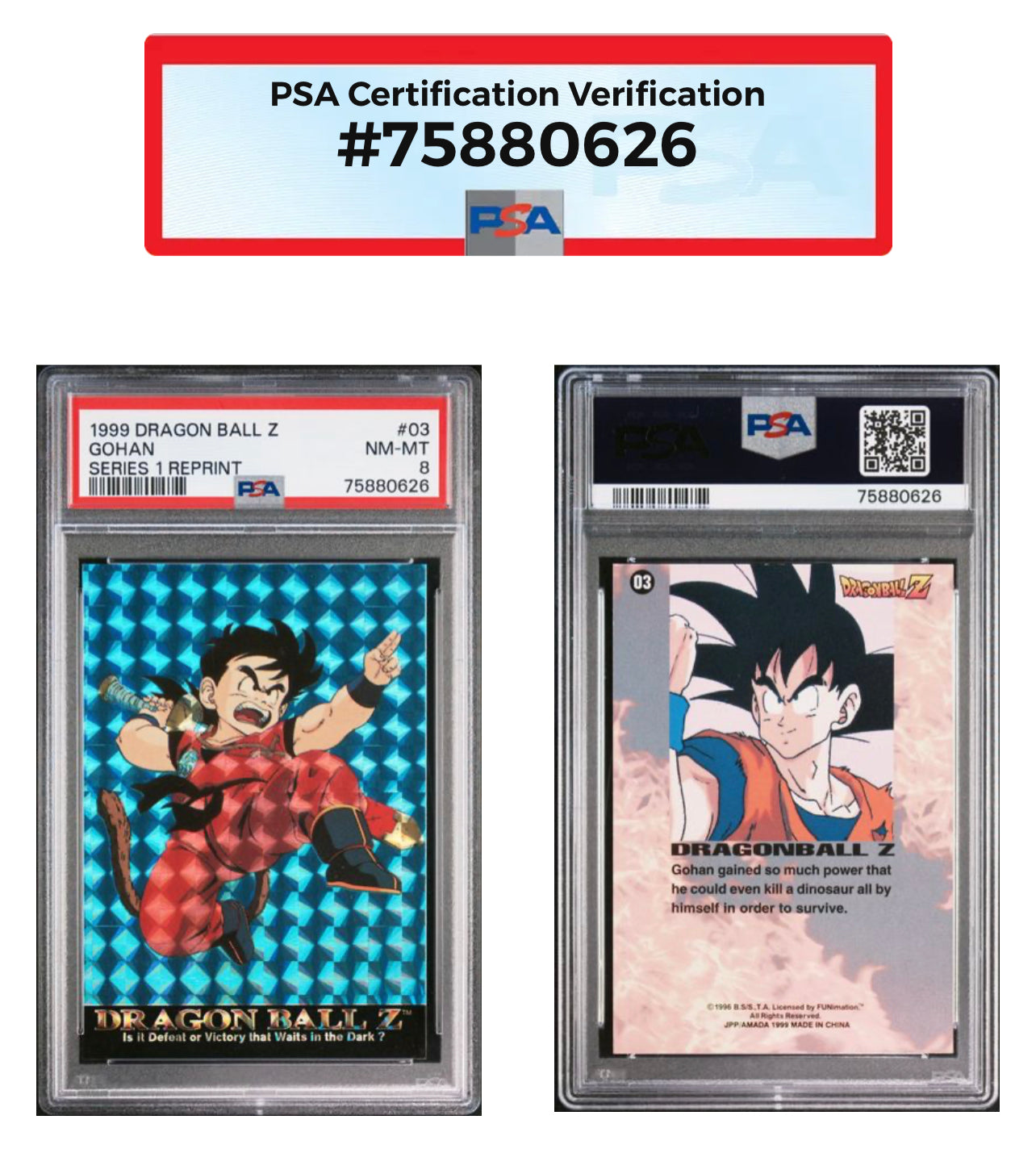 1999 Dragon Ball Z Series 1 Reprint PSA Card Lot (Goku, Gohan, Piccolo & Raditz)