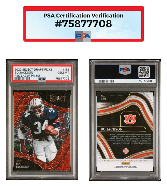 2022 Panini Select Draft Picks 166 Bo Jackson Red Lazer Prizm PSA 10 Gem Mint