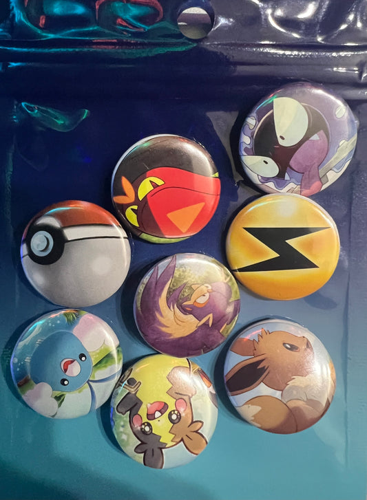 Pokemon Pin-Back Buttons | Small Size | 8 Pack